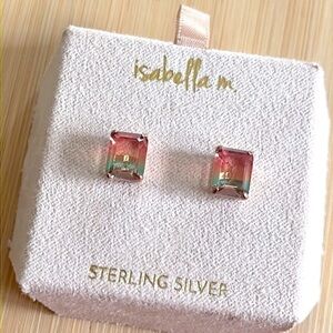 Brand New Isabella M. Sterling Silver Rainbow Ombre Square Post Stud Earrings